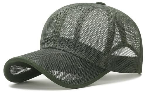TecHong Unisex Full Mesh Baseball Cap - Quick-Dry Adjustable Sun Hat Summer Breathable Dad Cap for Outdoor Sports Army Green