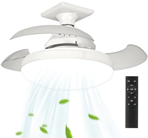 Ventilador de techo de dormitorio, ventilador de techo con control remoto - Ventilador LED retráctil con luces - Decoración de la casa de campo, soplador silencioso, control remoto, dispositivo de enf