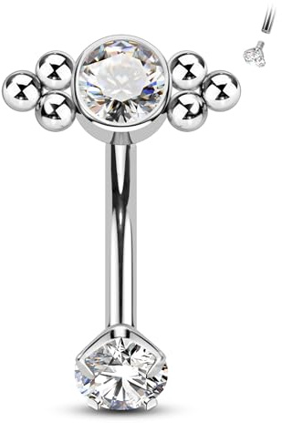 Agrewd Rook Piercing Jewellery G23 Joyería de Piercing Rook de Titanio Macizo G23 Joyería de Piercing para Cejas 16G Plata/Oro Pendientes Tragus 6/8mm CZ Transparente Pendientes de Cartílago Barras