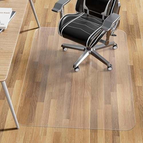 WASJOYE Office Chair Mat for Hard Floor, Large Desk Protection Mat 90x120cm, Transparent PVC Computer Hardwood Chair Mat Floor Protector for Home Office Study Wooden Floors