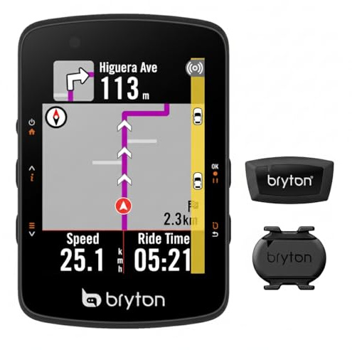 Bryton Rider 550 Ciclocomputador GPS Sensor Bundle con 37 Horas de batería, Pantalla a Color de 2,8 Pulgadas y navegación para Bicicleta