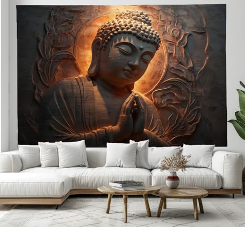 DACRWEKZ Arte Zen arazzo da paretes, arazzo moderno, decorazione da parete, Statua psichedelica del Buddha arazzi da parete per camera da letto, soggiorno, dormitorio, 150x200cm oro
