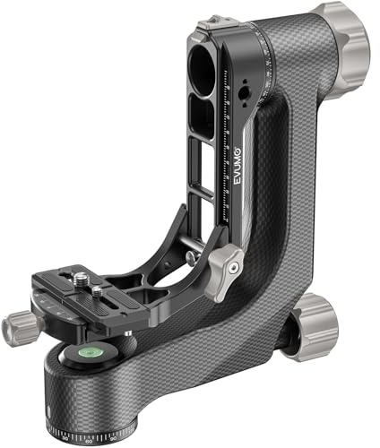 EVUMO P9 Cabezal de Trípode de Cardán, Gimbal Head de 360°, Cabezal Trípode Profesional de Fibra Carbono, con Placa de Liberación Rápida Arca-Swiss de 1/4'' y 3/8'', Carga Máxima 20kg para Cámara DSLR