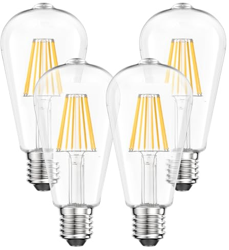 Ankey Bombilla LED E27 Vintage Edison, Luz Blanco Neutro 4000K, 8W LED ST64 filamento transparente Lámpara, 220-240V,1100LM, No Regulable, 4 Unidades