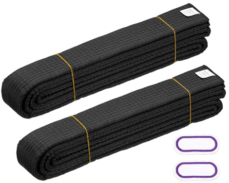 YELARXI Karate Belt, Martial Arts Ranking Belts with Name Tag Solid Cotton Double-Layered Core Long Soft Uniform Training Equipment Fitting for (Taekwondo/Karate/Judo) 5.2ft&2Pcs&Black