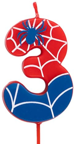 OH YEAH - Velas de Número 3 Arañas para Tartas - Números 0 a 9-6 cm - Perfectas para Tartas Infantiles - Color Rojo y Azul con Telarañas y Araña - Vela Cumpleaños Infantil - Fiesta Telarañas