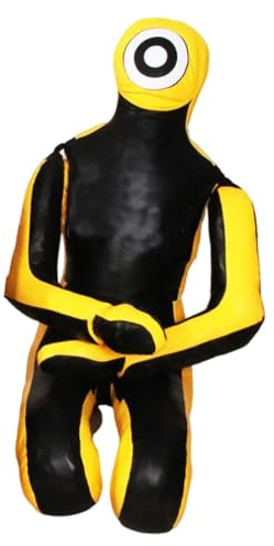 Qianly Muñeco de Boxeo para Práctica Saco de Lucha Sin Rellenar Judo Y Entrenamiento Funcional Resistente Y Versátil de Piel PU Adecuado para Artes Marciales, Negro Amarillo