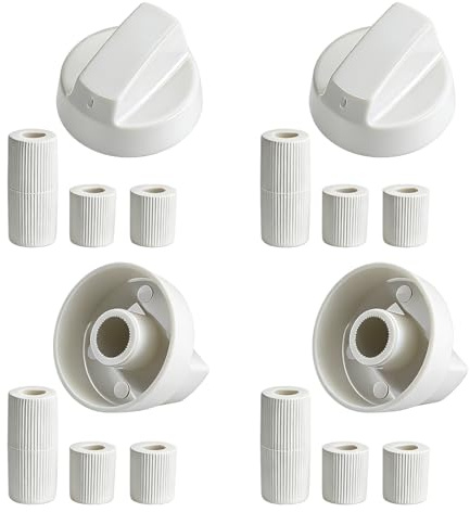 XEPWOLU Kit 4 Manopola Universale Per Piano Cottura Cucina A Gas, Con Adattatori Da 6 Mm, 7 Mm E 8 Mm, Per Quasi Tutti I Fornelli Piani Cottura Forni Fornelli A Gas (Bianco)