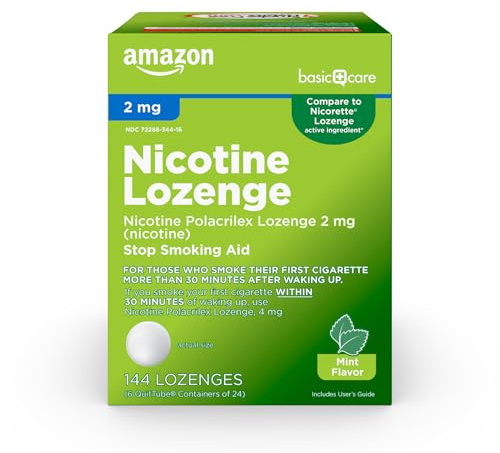 Amazon Basic Care Nicotine Polacrilex Lozenge, 2 mg (Nicotine), Mint Flavor, Stop Smoking Aid, Quit Smoking, Reduces Cravings, 144 Count