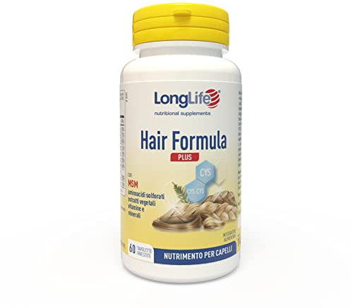 LongLife® Hair Formula Plus | Integratore capelli con MSM, biotina, vitamine, minerali ed estratti vegetali | Salute e crescita dei capelli | 60 tavolette | Senza glutine