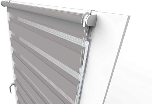 Aloha Doppelrollo Zebrarollo Duo Rollo Sonnenschutzrollo Klemmrollo Fensterrollo Klemmfix ohne Bohren für Fenster & Türen (Grau / 100x150cm / Breite x Höhe)
