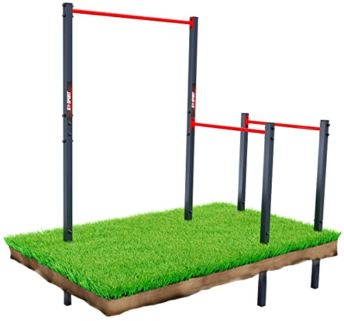 K-Sport: Stationäre Outdoor Klimmzugstange + Dip Station I Wetterfeste Kraftstation mit Pull-Up Bar & Dip Stange I Klimmzug Dip Station, inkl. E-Book