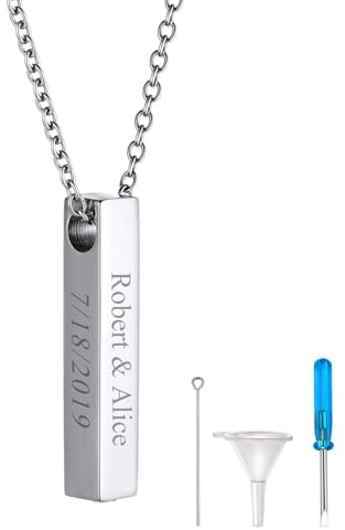 FindChic Collier Urne Funéraire Cendre Crémation Femme Homme Colliers Pendentif Prénom Personnalisé Acier Inoxydable Arbre de Vie/Colonne/Chat/Coeur Collier Souvenir Bijoux pour Animaux