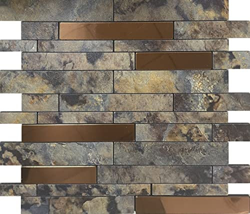 Weimeisc 10 Sheets Peel and Stick Backsplash Tile for Kitchen, Self-Adhesive Mosaic Tile, Stick on Bathroom Vanities，Fireplace Décor, Laundry Table(11.25 X 12.7) (Rusty Stone Pattern)