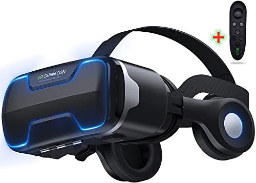 LONGLU VR Headset with Controller Compatible for iPhone and Android Phone, Upgrade VR Glasses with Headphones, 3D Virtual Reality Viewer for Watch Movies & Video Games, Support 4.7-7.2” Smartphone