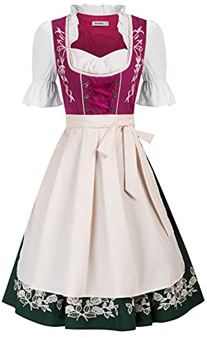 Jasambac Dirndl-dräkt, 3-delar, för Oktoberfest, traditionell klänning, för karneval, festdräkt, violett, L