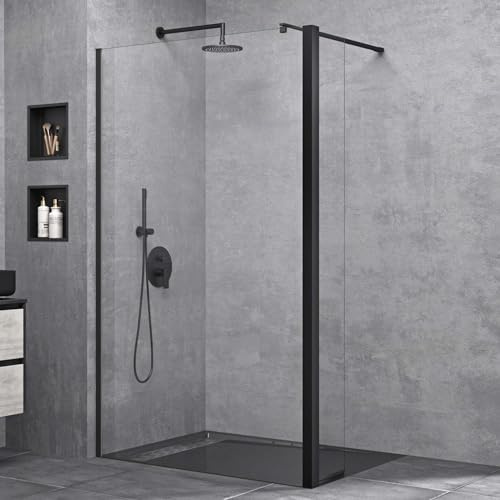 doporro Box Doccia Walk-In 130x200cm con Vetro Laterale 30cm, Parete Doccia Anticalcare in Vetro da 10mm con Braccio Sostegno MMBR3 Telescopico in Acciaio Nero