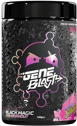 Gene Blast Black Magic Pre Workout – Strength, Energy, Focus & Muscle Pumps | BCAA + EAA | High Stim | No Crash | 720g (Bubblegum)