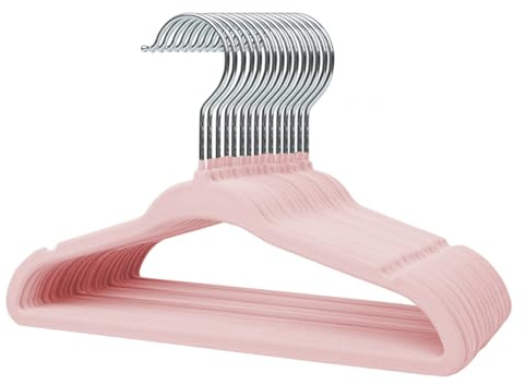 Stormix Baby klädgalgar 50-pack, 28 cm halkfria sammetshängare för barn, klädhängare med axelskåra för småbarn rosa