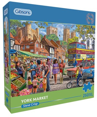 Gibsons York Market 250XL Piece Jigsaw Puzzle for Adults – Colourful City Scene by Steve Crisp – Extra Large Pieces for Relaxing Mindful Play – Premium British Puzzle