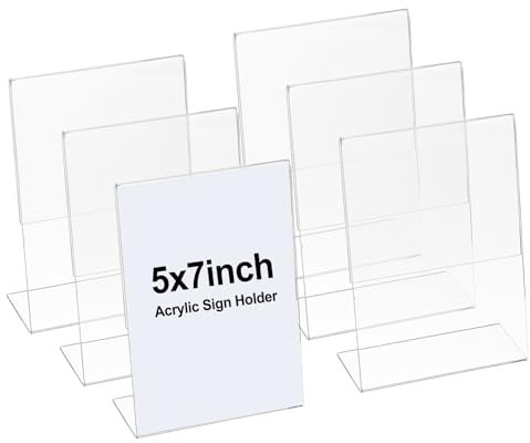 PATIKIL Acrylic Sign Holder, 7x5inch 6 Pack L Shape Display Stand Plastic Paper Picture Frame Menu Number Holder for Wedding Restaurant Office Store Home Use
