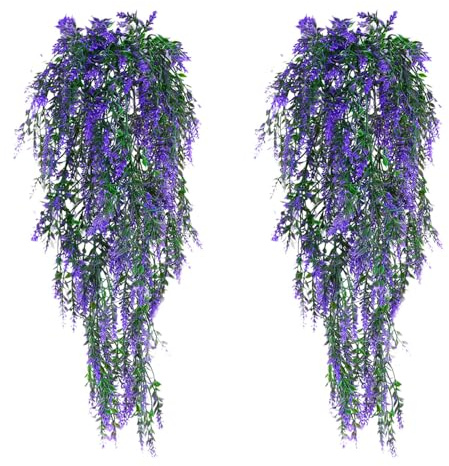 JSMTKJ 2 planta artificial colgantes reales al aire libre, resistentes, 77 cm, flores artificiales para balcón