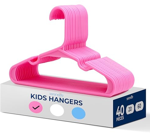 SereneLife 40 Grucce Appendiabiti in Plastica per Bambini, Appendiabiti Antiscivolo e Salvaspazio per Abiti, Maglioni e Vestiti da Bambini, Stampelle Armadio Rosa