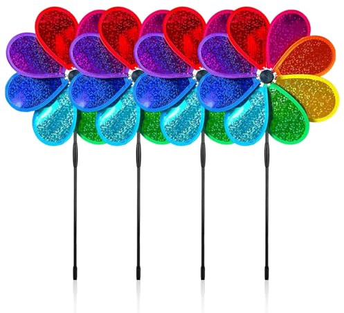 PARFCO Molino de Viento, 4 Piezas Molinillo de Viento, 30cm Molinillos de Viento para Pajaros, Lentejuelas de Ocho Hojas Molinetes, Altura Total 71cm, con Puntas Adjuntas, para Jardín, Balcón, Césped