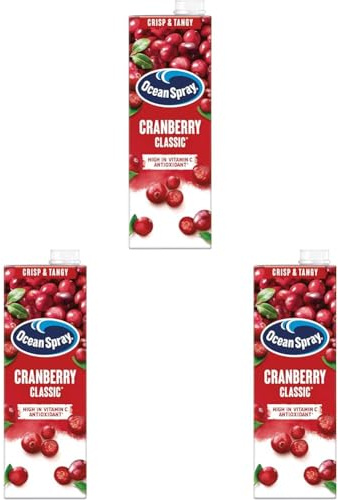 Ocean Spray Classic Cranberry Juice Drink - 1L - Sugar & Natural Sweetener Fruit Juice - Rich in Vitamin C & High in Antioxidants - Made with Whole Cranberries (Pack of 3)