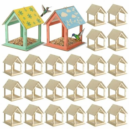 DoubleFill 60 Pcs Wooden Bird Feeder Kits for Kids Outdoor Build Your Own Bird Feeder Kit Painting Activities Crafts Easter Basket Stuffers Outside Garden Birds Finches Robin Sparrow