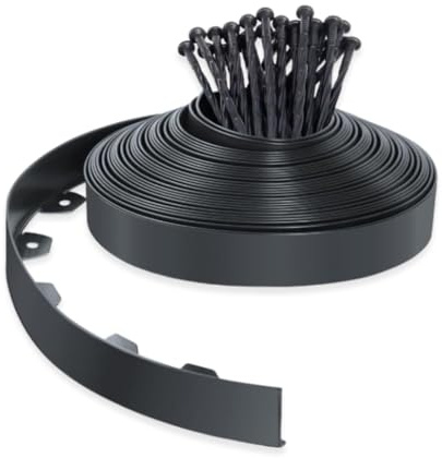 PLANTAWA Borde para Césped Artificial Negro 10m, 30 piquetas | Delimitación y Fijación del Perímetro, Contención de Materiales y Acabado Profesional | Flexible, Discreto y Resistente para Jardín