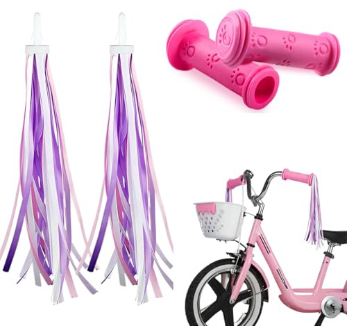 VEOIRXU 2 Pièces Poignee Velo Enfant avce 2 Velo Enfant Rubans DéCoratifs 22mm Poignées de Guidon de Vélo Poignées en Caoutchouc Antidérapantes pour Tricycle Scooter Trotinette Enfants (Violet)