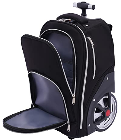 Bdneygtyr Trolley ryggsäck 45 l med hjul, handbagage vagn 3-i-1 som ryggsäck/väska, vattenskyddad med laptopfack 15 tum, väska med hjul bagageryggsäck för resor, affärer och skola (svart)