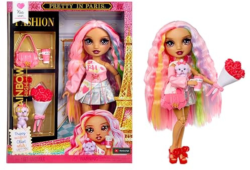 Rainbow High Pretty in Paris Fashion docka - Kia Hart - 28 cm (10 tum) modedocka med valp handväska och tillbehör för lek, ledigt samlarobjekt, åldrarna 4 till 12+ år