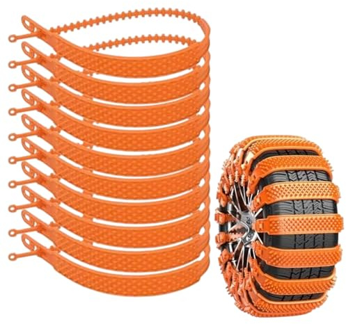 Snow Chains, Zip Tie Tire Chains, 10 Pieces Anti-Skid Reusable Snow Tire Cables Chain for Car SUV Truck Universal Winter Driving