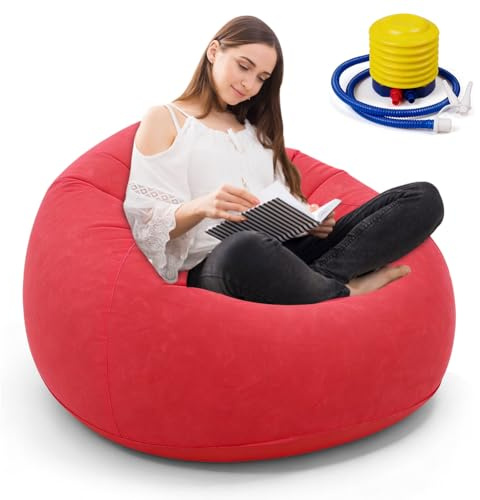 Fouvin Poltrona gonfiabile in PVC – Sedile singolo – Pouf pieghevole per esterni – Poltrona gonfiabile a forma di palla – Poltrona leggera (rosso)