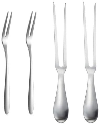 2 Tenedores Para Carne De Acero Inoxidable De 26 Cm Y 2 Tenedores Para Frutas, El Material 304 Es Resistente Y Duradero, Se Usa Para Asar, Y Es Común En Cocinas Familiares Y Escenas De Barbacoa.