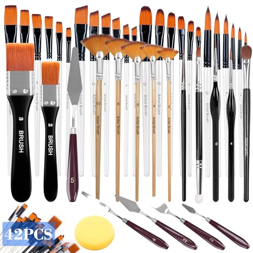 TEGOVE Pinceles Pintura Acrilica Profesionales,36 Pinceles Profesionales,Pinceles para Pintura Acrílica,para Acrilica,Acuarela,Gouache,óleo,Ideal para Principiantes y Profesionales