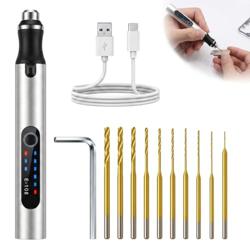 3-Speed Cordless Mini Drill Pen Silver, Rechargeable Electric Hand Drill
