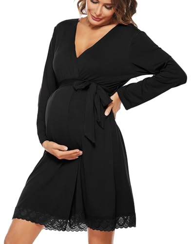 SWOMOG Women's Maternity Nursing Shirt Pregnancy Breastfeeding BathShirts 3 in 1 Labor Delivery Nightgowns