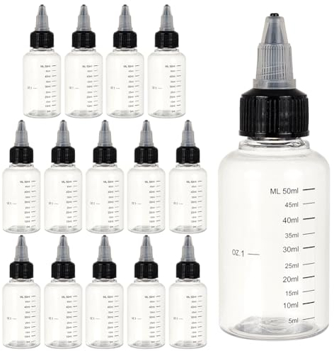 BENECREAT 15PCS Échelle de 50 ML Flacons en Plastique vides avec Bouchon à Bille Twist Noir Bouteilles graduées pour la Distribution en Squeeze pour Liquide encreur, huiles, gels, Colle