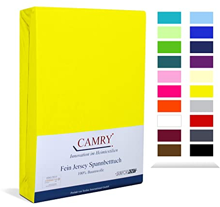 Camry Spannbettlaken 90x200cm - 100x200cm Gelb Baumwolle Bettlaken Jersey Spannbetttuch Oeko-Tex 100