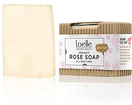 Loelle - Jabón Artesanal con Aceite de Rosa de Damasco, Jabones Sólidos para Rostro y Cuerpo Hechos con Ingredientes Naturales, Gel de Ducha Ecológico para Pieles Sensibles, Hecho en Marruecos (75g)