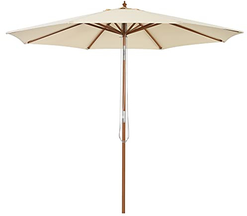 COSTWAY Sombrilla 3 m/2,7 m de Exterior, Sombrilla con Estructura de Madera de Polea con 8 Varillas, Salida del Aire e Inclinación Regulable, Parasol Impermeable para Jardín (3M)