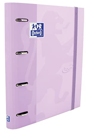 Oxford Touch, Archivador 4 anillas A4, tapas duras, cierre con goma, recambio cuadrícula 5 x 5 y 5 bandas de color, hoja de pegatinas, color Malva