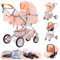 YAZOCO Poussette 3 en1, Compacte Poussette CombinéEs Anstout Terrain Luxe Haut Paysage Quadruple 0-36kg Pliable Canne Bébé Poussettes Confort (Rose)