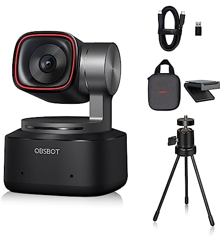 OBSBOT Tiny 2 AI-betriebene PTZ 4K Webcam 1/1,5 CMOS 4X schnellere Fokussierung USB 3.0 10x schnellere Datenübertragung Sprachsteuerung, mit Tisch-Ministativ