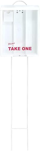 White Outdoor Real Estate Brochure Box, Attached Yard Stake, Holds 250 8.5 x 11 Documents and 60 Business Cards, Flyer Literature Marketing Stand (1)