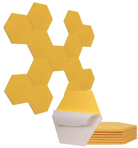 Hexagon Akustikpaneele Selbstklebend 12 Stück, 230 kg/m³ Hohe Dichte Schallabsorber 30*26*1cm Akustikplatten, Schallschutz Wand für Aufnahmestudios, Musikstudios, Büros, Konferenzräume,Heimkinos