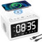 laoonl Alarm Clocks Bedside, Digital Alarm Clock Radio with Bluetooth Speaker, USB Charging Port, FM Radio, Universal Wireless Qi Charging, Dimmable LED Display, Dual Wireless Speaker for Home, Work